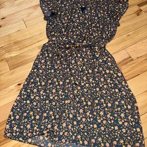 Women's Les Serein Navy Blue and Peach Floral Dress